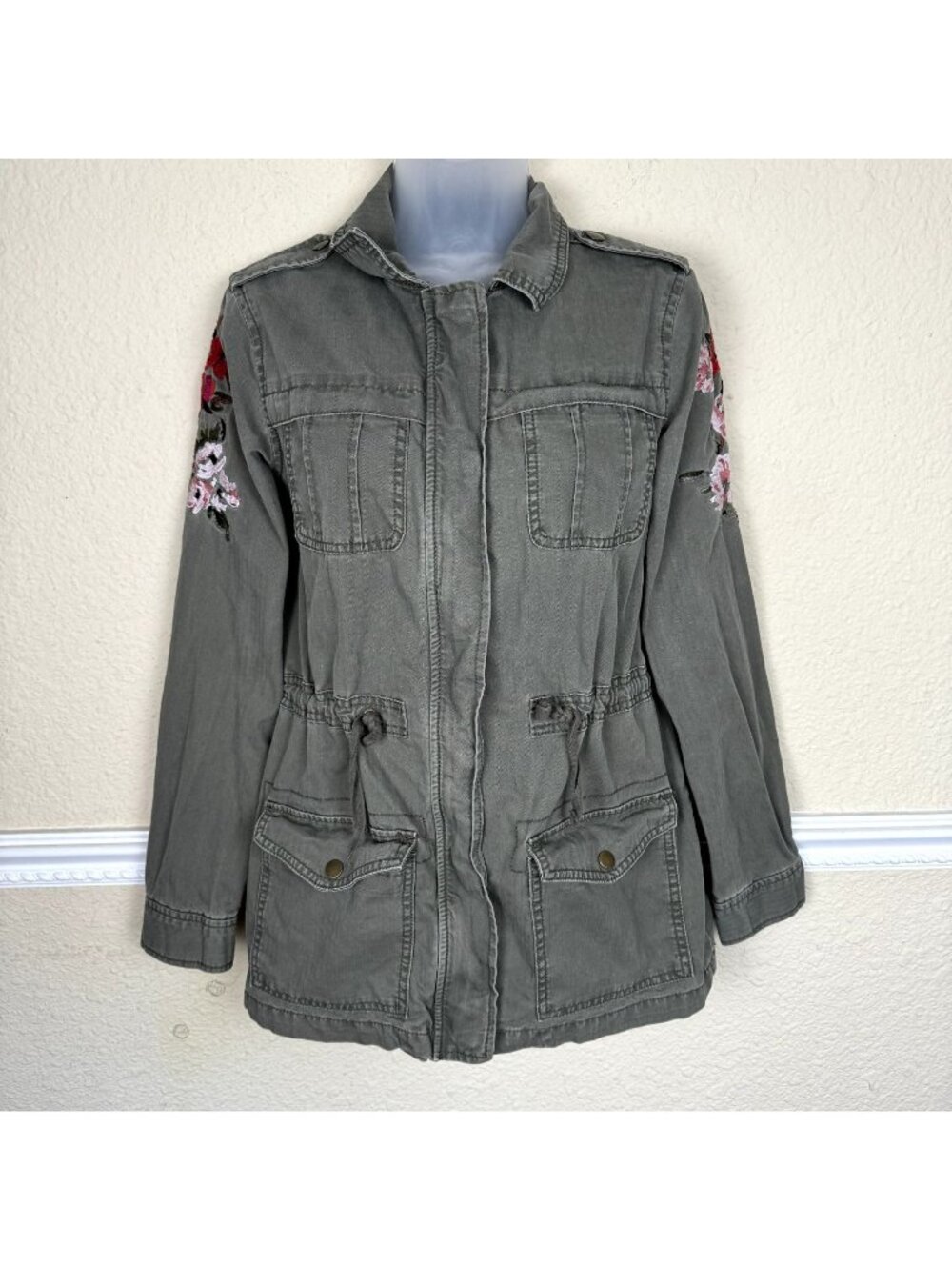 Women XS Olive Green Military Jacket Gorpcore Bella Canvas Utility Embroidered